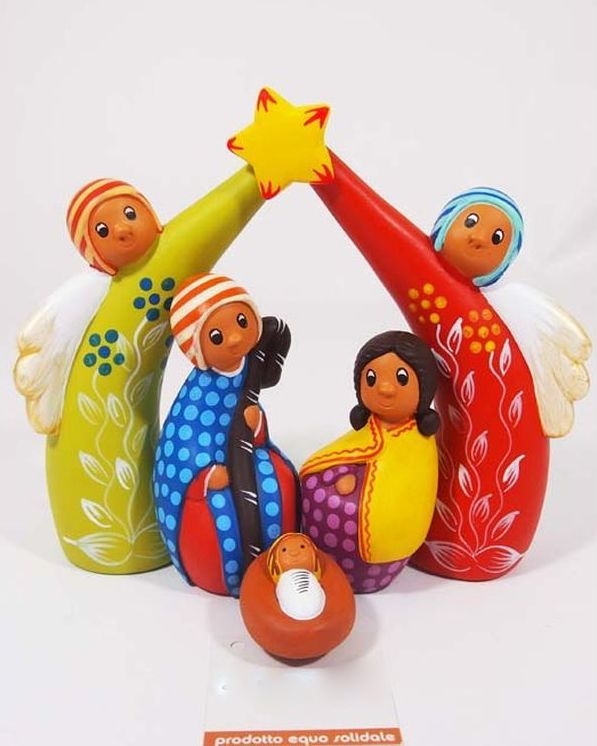 Presepe con angeli bimbi con berretti