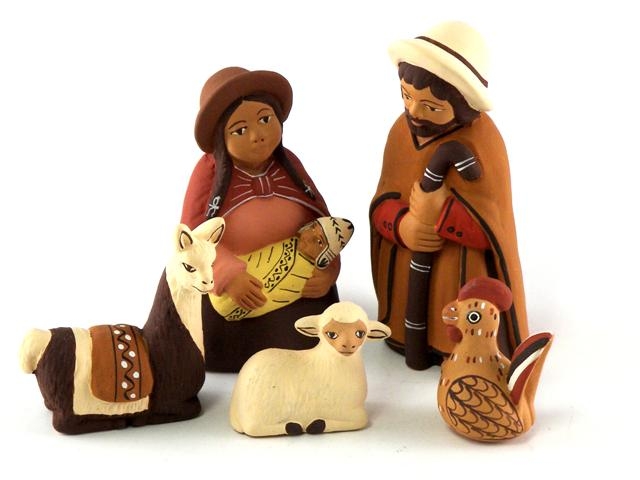 Presepe terracotta 5 figure con lama e gallo