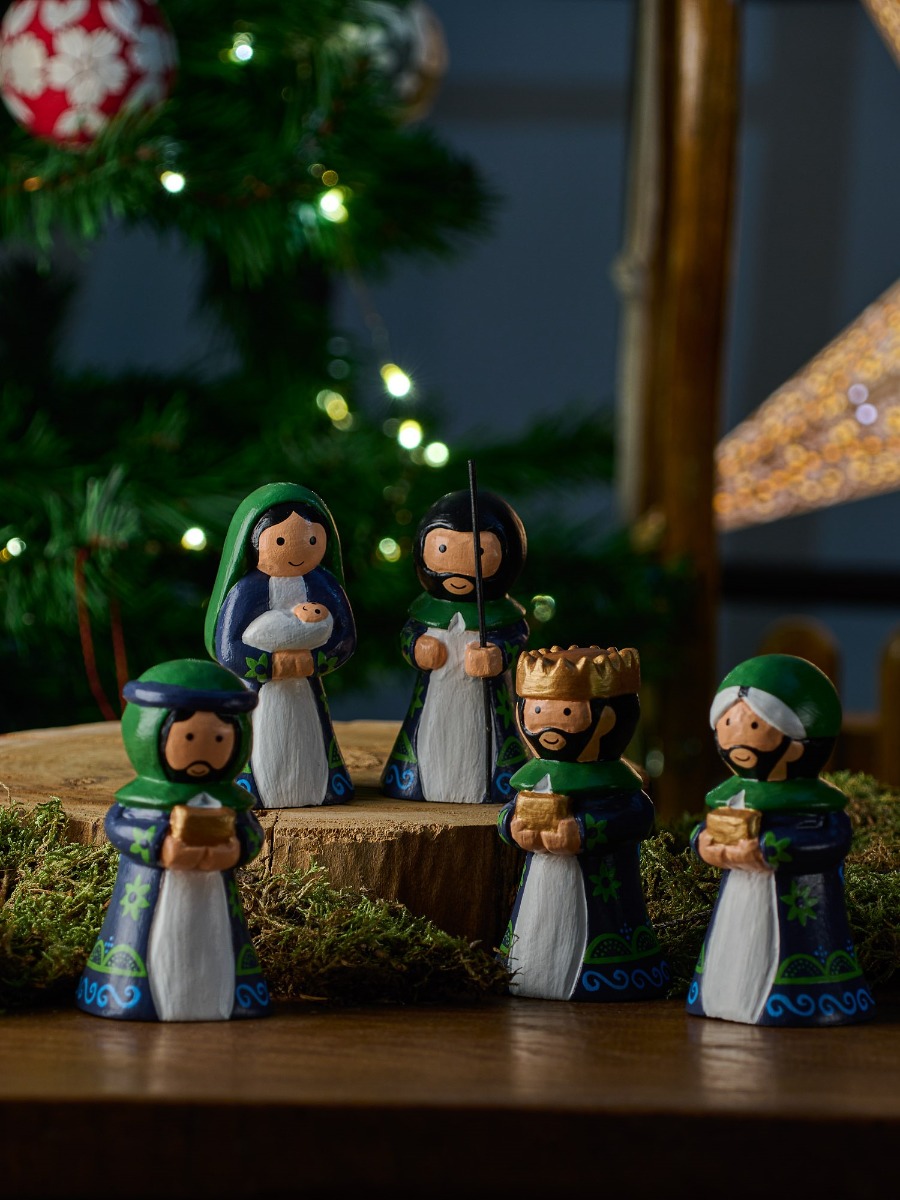 Presepe in legno di albasia Regalità 5 personaggi, produzione equo solidale