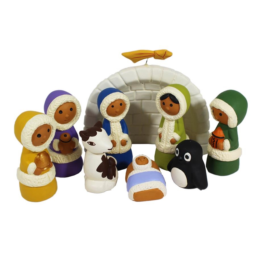Presepe eschimesi con re magi e pingu