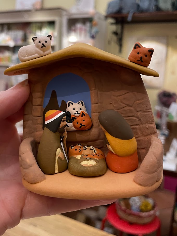 Presepe Gatti in terracotta fatto a mano, Equo solidale dal Perù