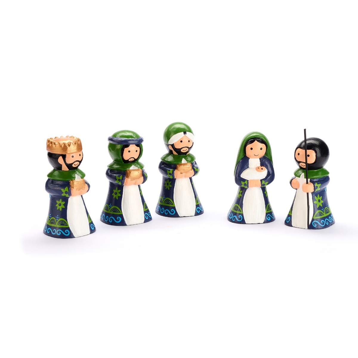 Presepe in legno di albasia Regalità 5 personaggi, produzione equo solidale