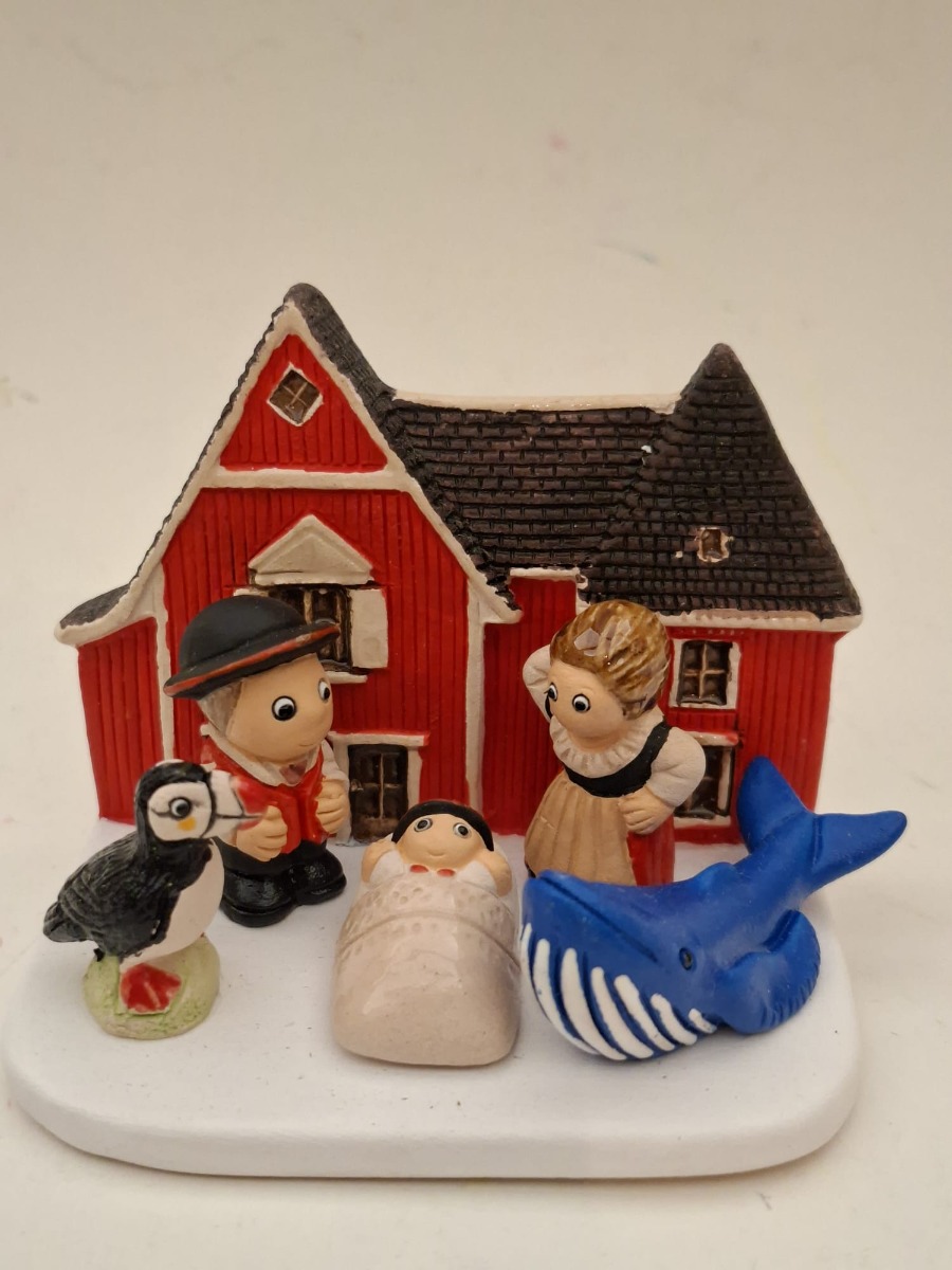 Presepe ambientato in Islanda in terracotta laccata - pezzo unico