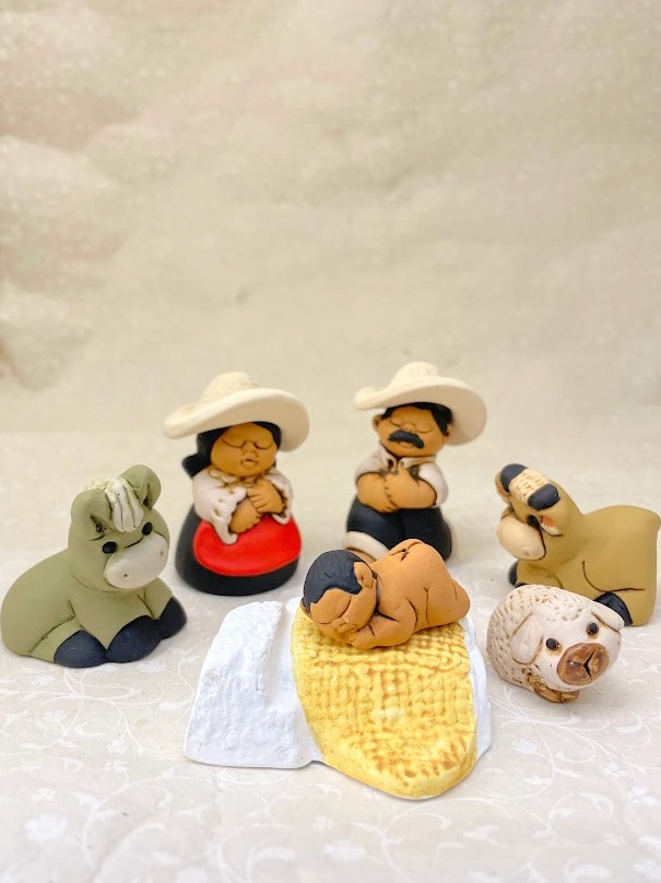 Presepe messicano con gesù accoccolato equo solidale medio