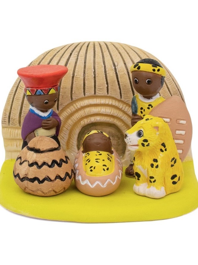 Presepe Africa con ghepardo in ceramica