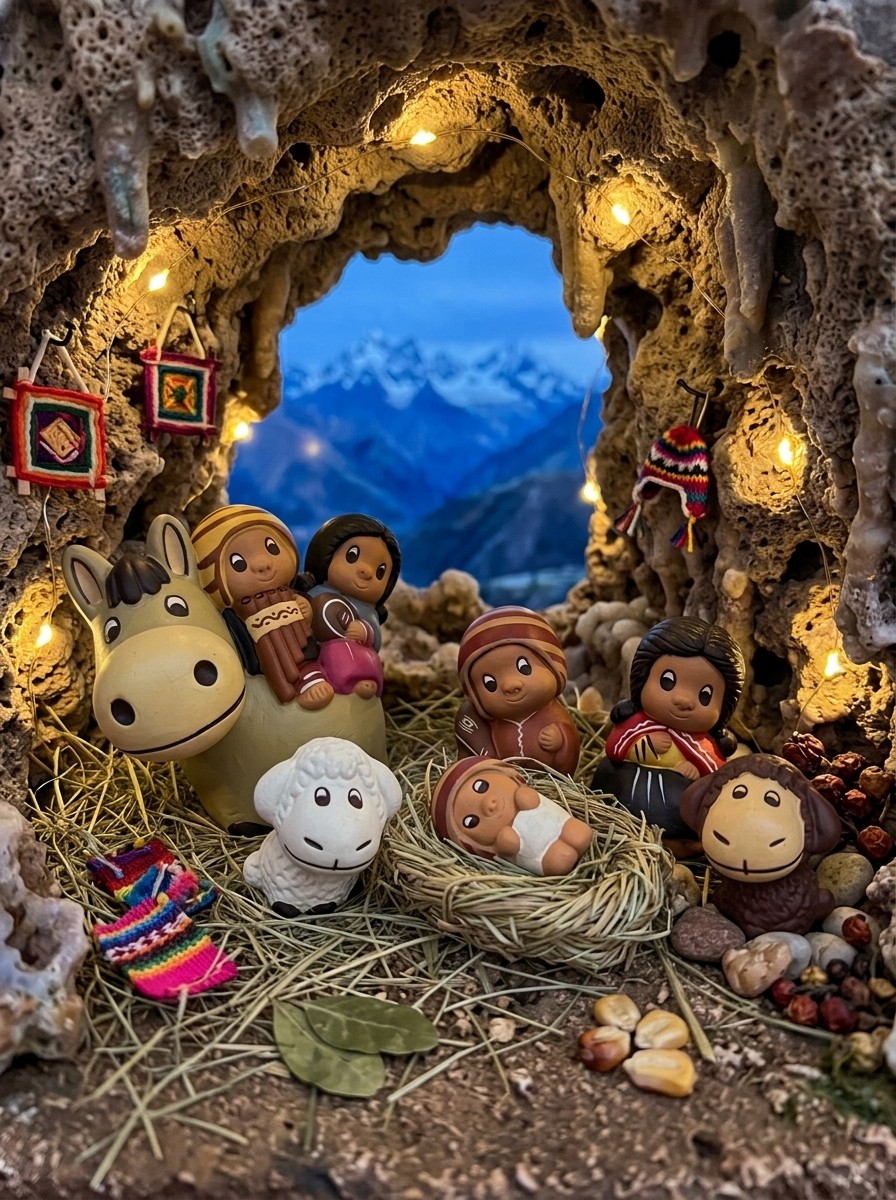 Presepe Angeli con berretti su asinello 6 figure