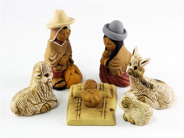 Presepe figure peruviane con lama e pecora -  6 personaggi