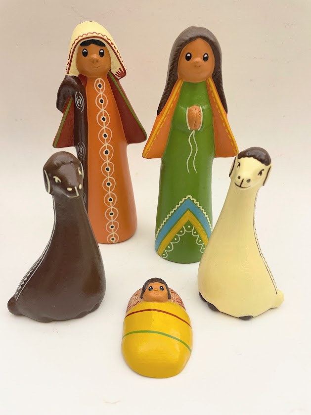 Presepe natività stilizzato figure allungate in ceramica