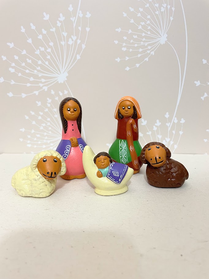 Presepe 5 personaggi con Gesù sulla Luna