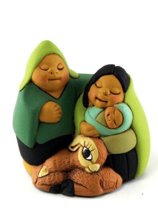 Presepe messicano in terracotta abbraccio in Verde, fatto in Perù