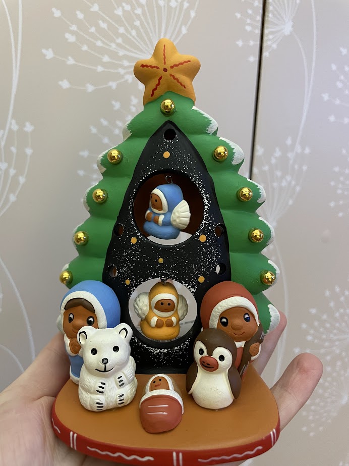 Presepe Polo Nord con Albero di Natale porta lumino