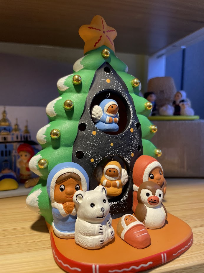 Presepe Polo Nord con Albero di Natale porta lumino