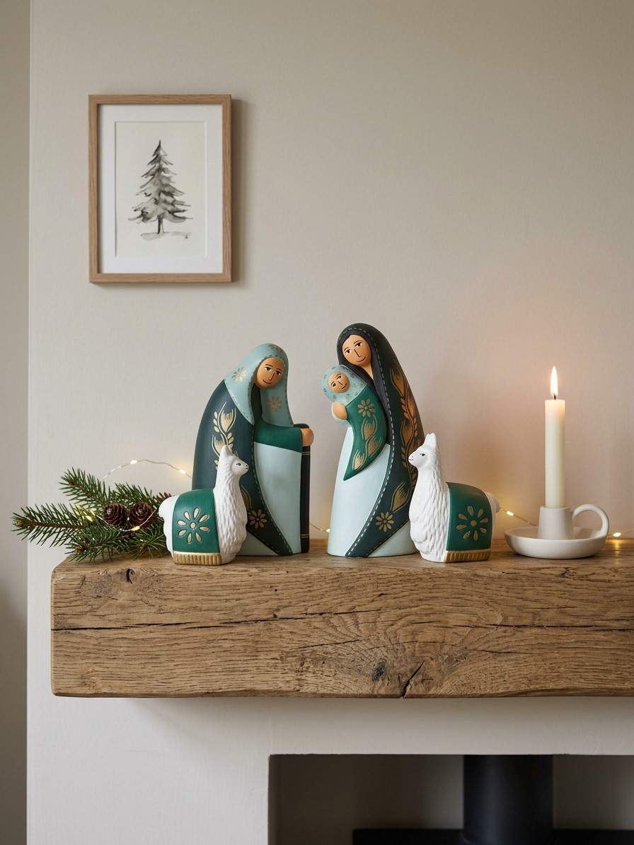 Presepe stilizzato grande in terracotta Verde acqua