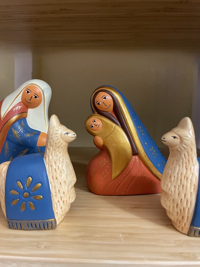 Presepe stilizzato grande in terracotta colori Caldi