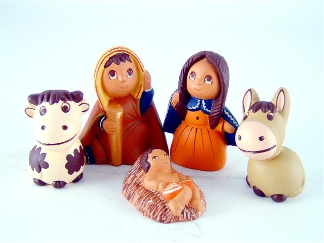 Presepe terracotta personaggi sorridenti 5 figure