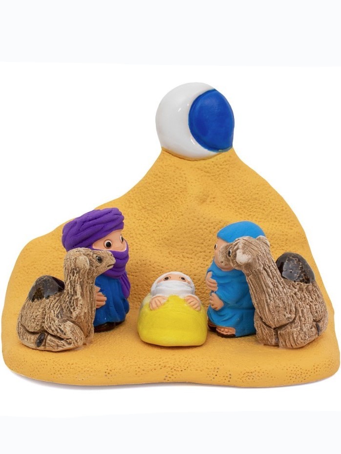 presepe nel deserto Touareg in ceramica dipinto a mano
