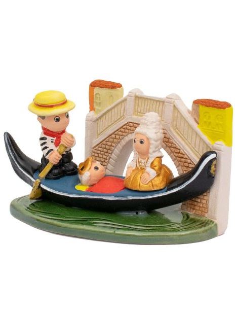 Presepe Venezia in ceramica dipinto a mano, con gondola e Ponte Rialto