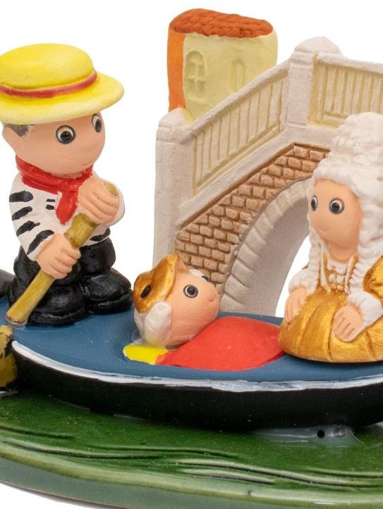 Presepe Venezia in ceramica dipinto a mano, con gondola e Ponte Rialto