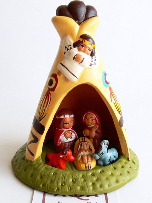 Presepe mondo Pellerossa in Tepee di terracotta fatto a mano
