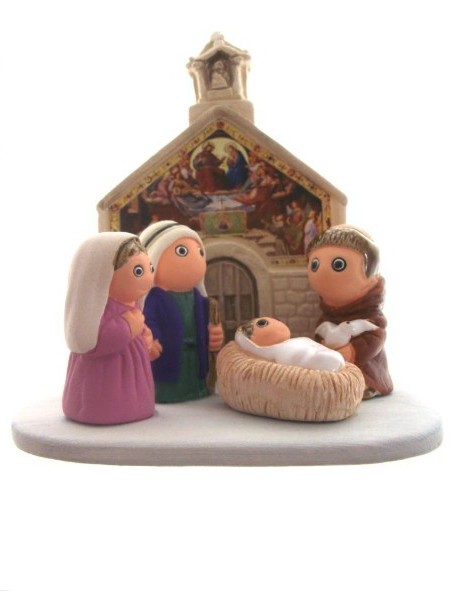 Presepe Assisi Porziuncola in ceramica, 4 figure - pezzo unico