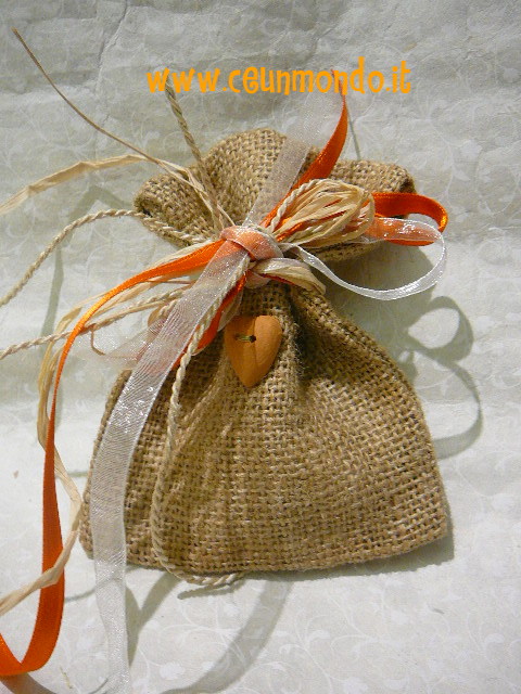 Sacchettino juta naturale - Nastri arancio