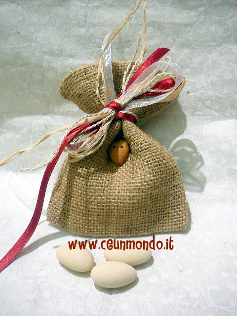 Sacchetto di juta con nastro marsala