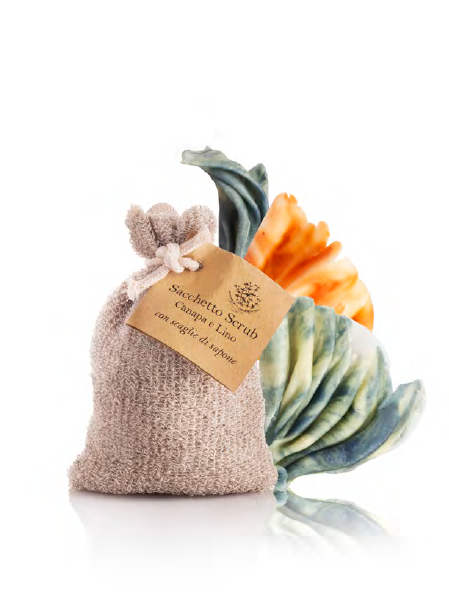 Sapone in sacchetto di canapa per doccia scrub, Lunaroma.