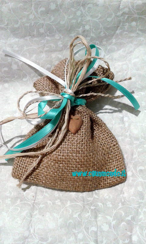 Sacchettino juta naturale - Nastro Blu Tiffany