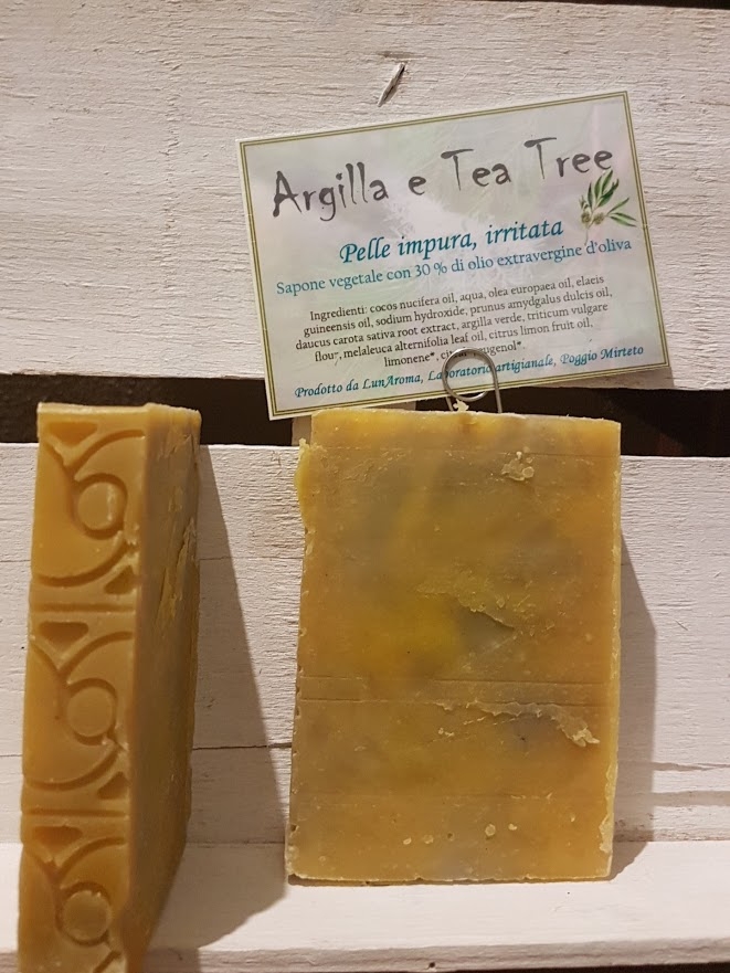 Sapone artigianale vegetale Argilla e Tea tree oil per pelle impura con acne - Lunaroma