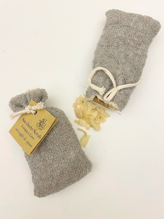 Sapone in sacchetto di canapa per doccia scrub, Lunaroma.