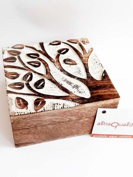 Scatola in legno porta gioie albero foglie