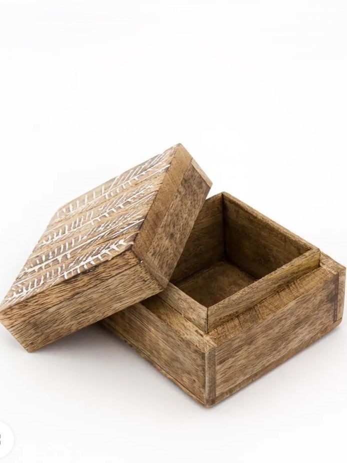 Scatola in legno porta gioie FOGLIE TRAMA quadrata
