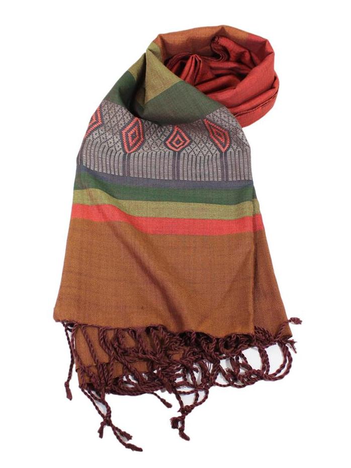 Sciarpa in viscosa motivo Hmong palette cannella e verde