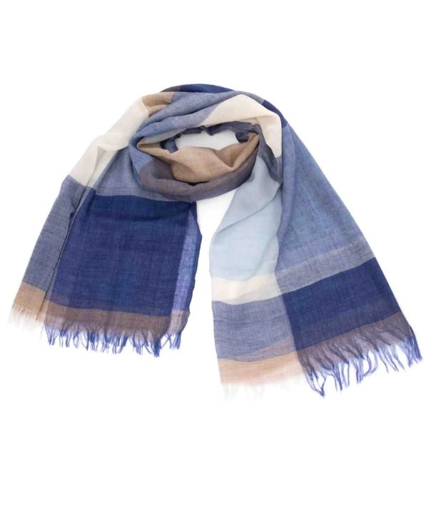 Sciarpa stola in 100% lana pettinata Blu beige Photos