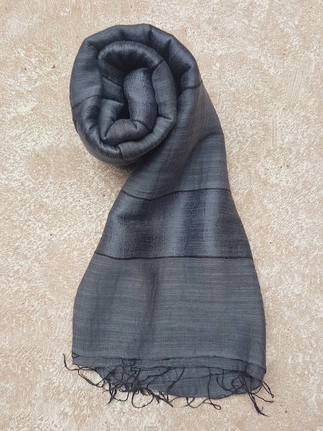 Sciarpa 50% seta 50% cotone Tinta Unita righe Grigio scuro