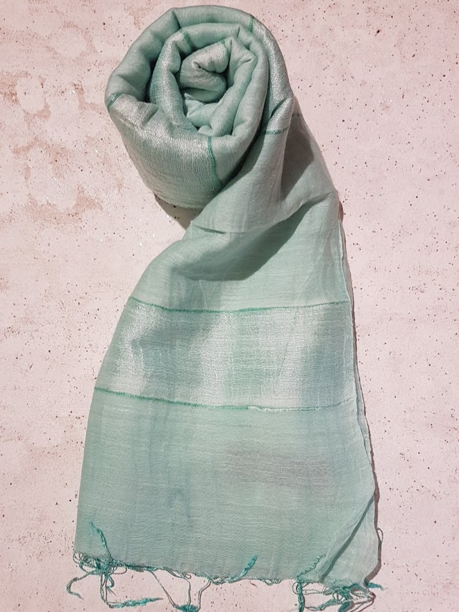 Sciarpa 50% seta 50% cotone Tinta Unita righe Acqua chiara