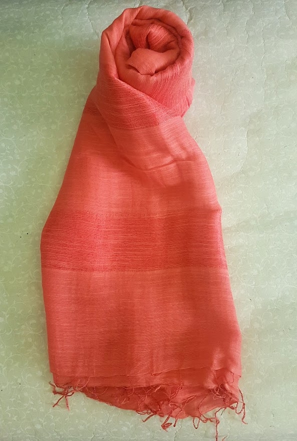 Sciarpa 50% seta 50% cotone Tinta Unita righe Rosa corallo