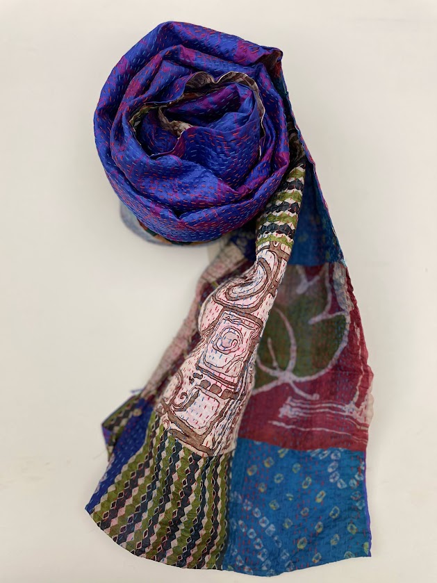 Stola in seta patchwork ricamata da sari - On Earth