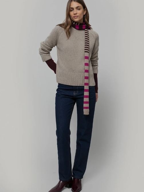 Sciarpa sottile a righe in cashmere rigenerato multi beige Rifò.