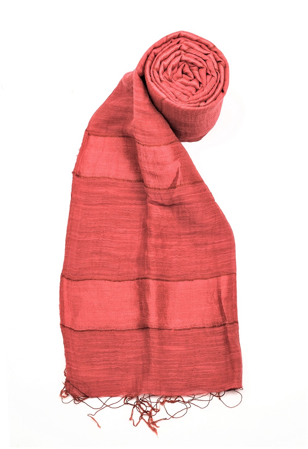 Sciarpa 50% seta 50% cotone Tinta Unita righe Red brick