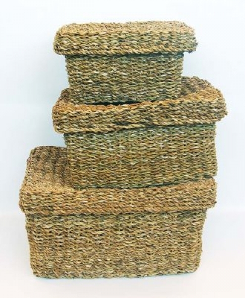 Set 3 cesti scatola grandi con coperchio in hoogla