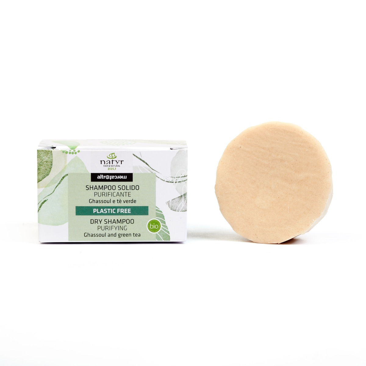 Shampoo solido purificante con ghassoul e tè verde bio