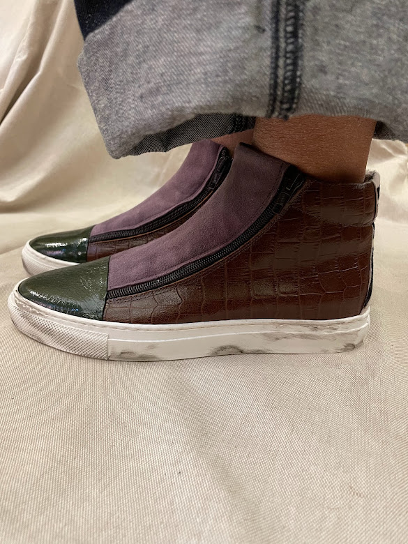 Sneaker alta in pelle Scimmia volante Verde A5