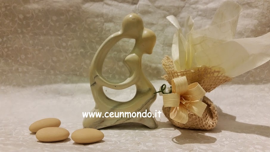 Statua Bacio mezzaluna con portaconfetti e fiore Mais - Avorio