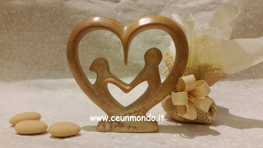 Statua doppio Cuore con portaconfetti e fiore Mais - Avorio