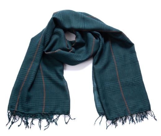 Stola in lana pettinata fatta a telaio quadri Blue Teal - On Earth