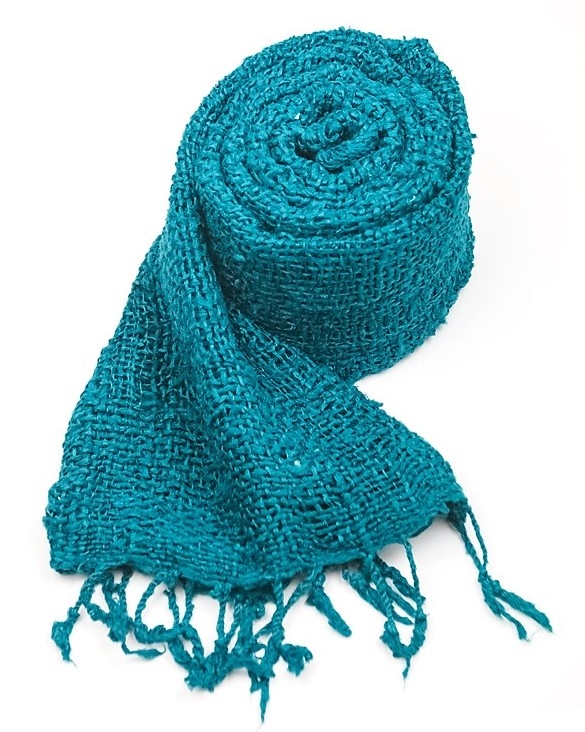 Stola in seta grezza LIUKE - teal blu verde 