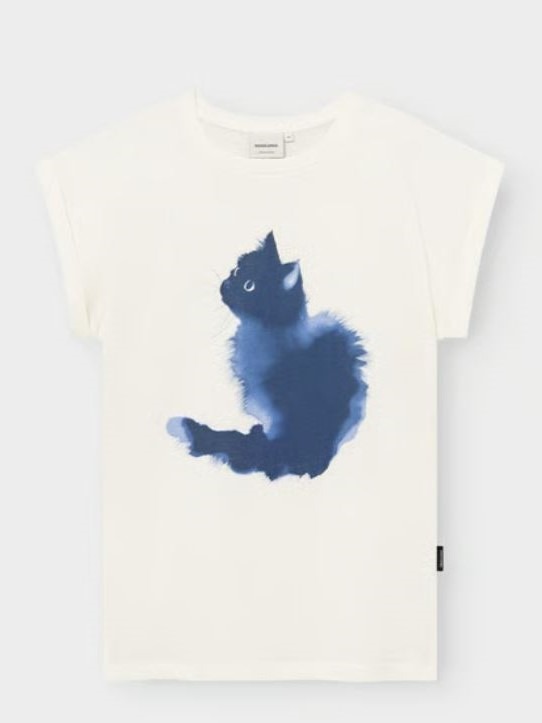 T-shirt donna Watercolor cat White cotone bio