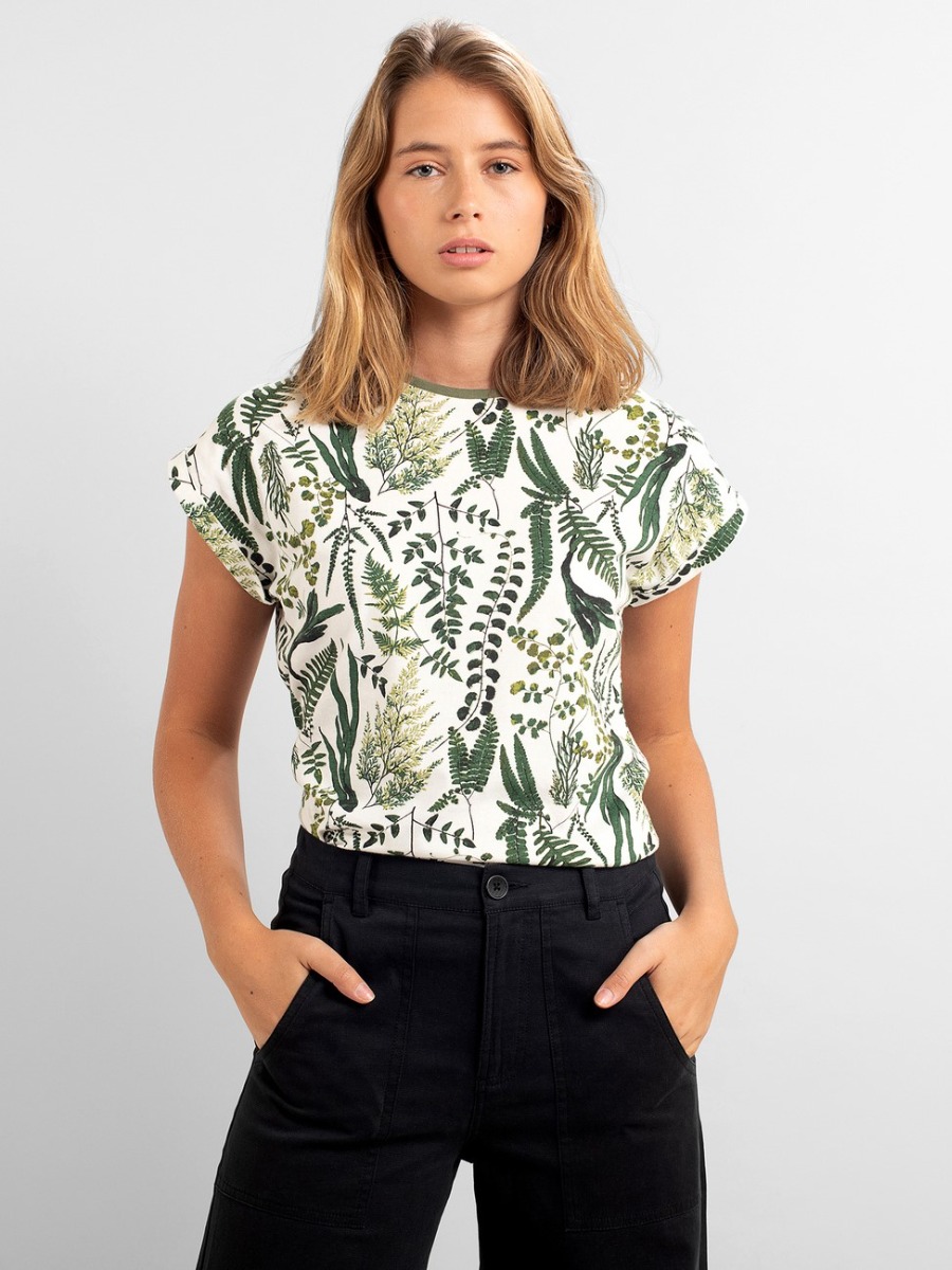 T-shirt cotone organico Garden di Dedicated con una stampa estesa con le foglie verdi a manica corta