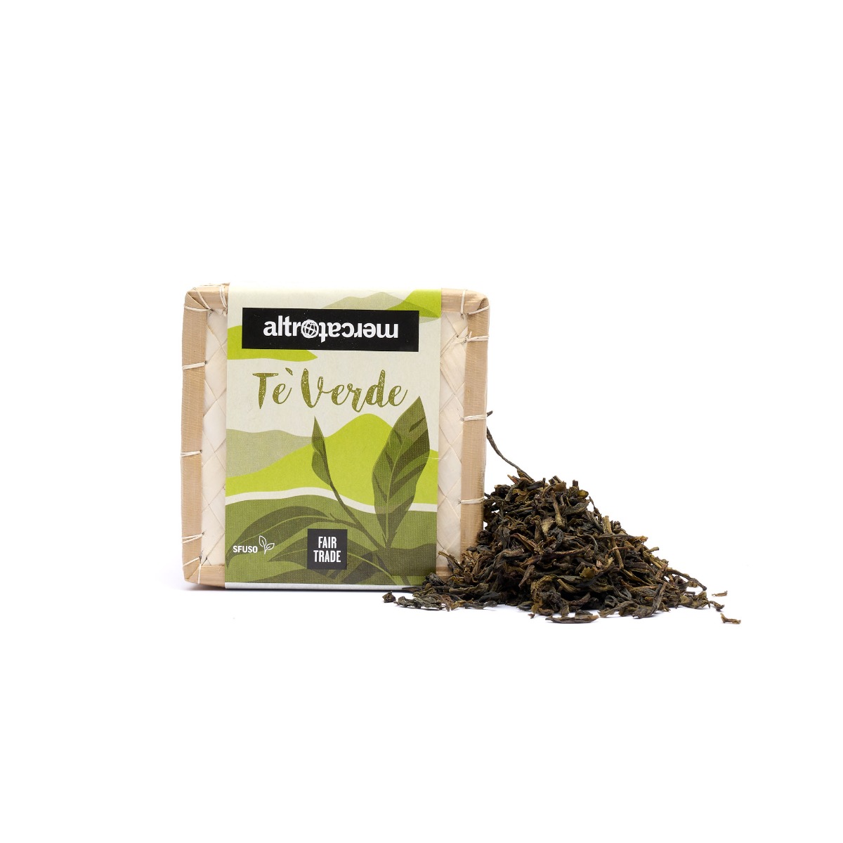 Tè verde in foglie sfuso Altromercato in cestino di paglia